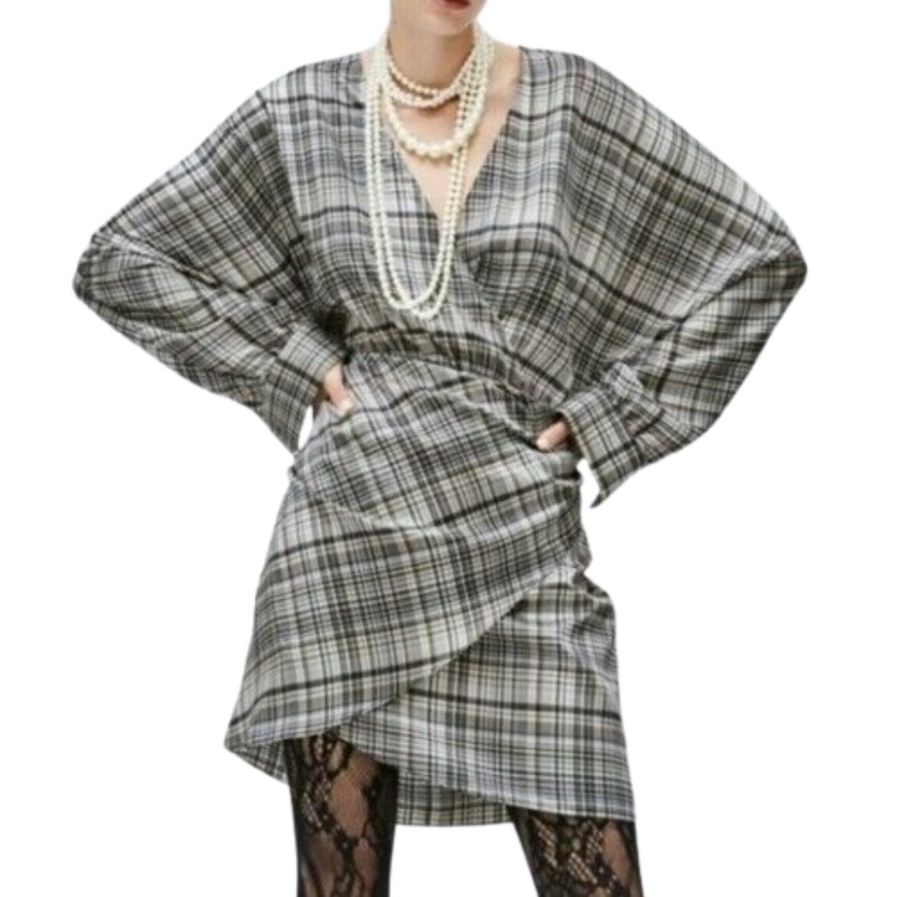 NWOT ZARA Plaid Multicolor Satin Effect Mini Dress M